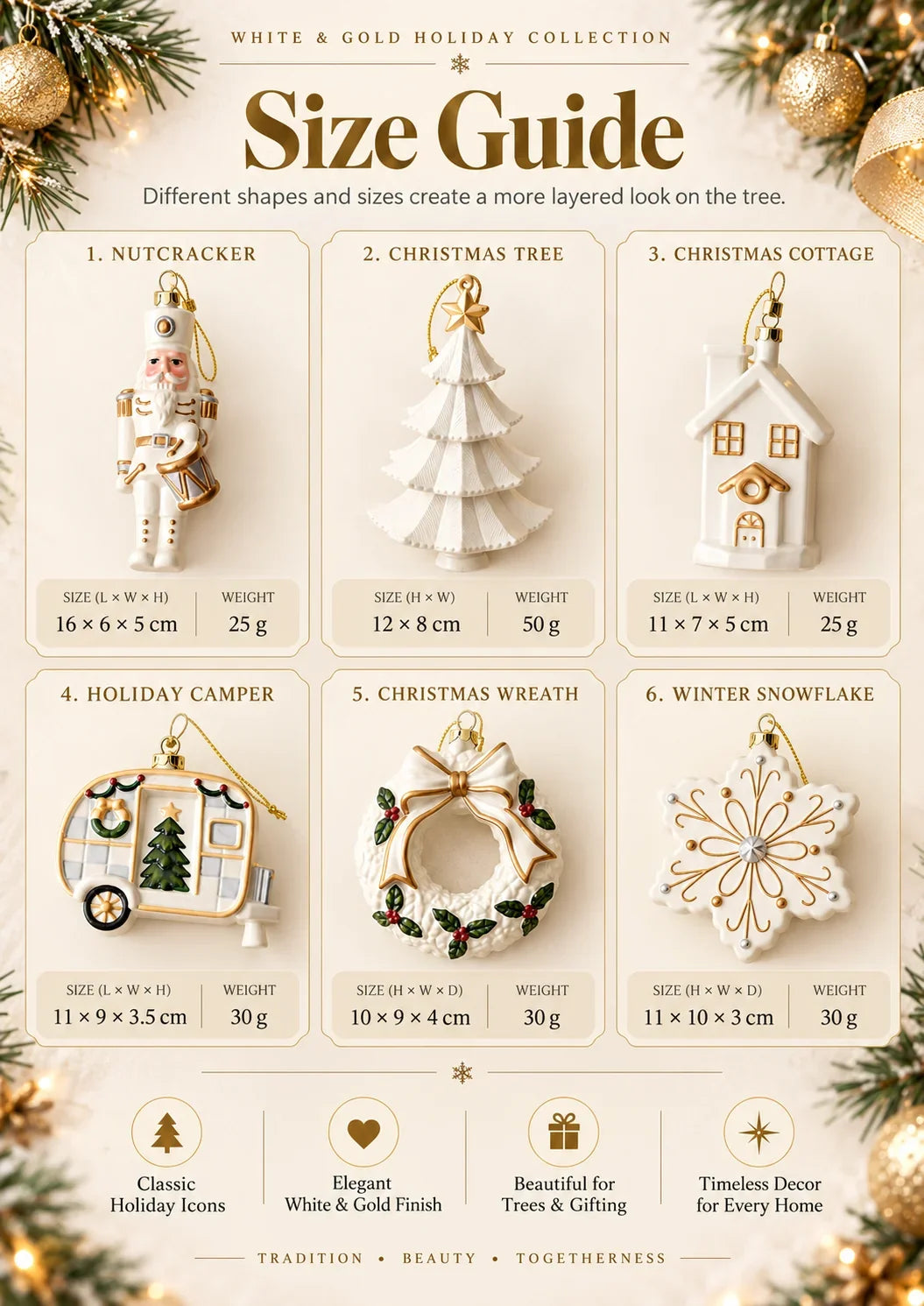 Timeless White & Gold Christmas Ornament Collection