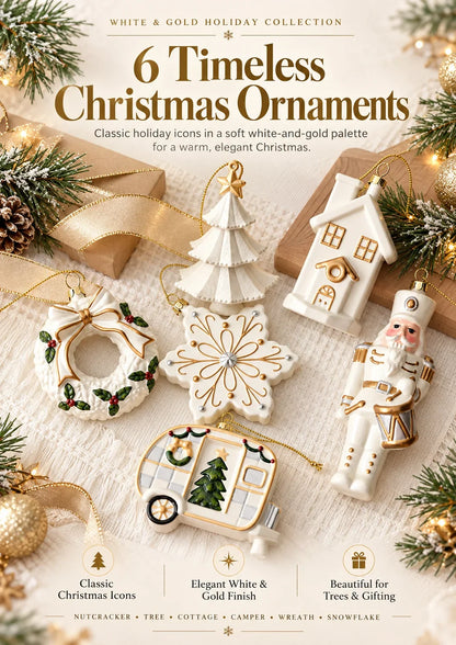 Timeless White & Gold Christmas Ornament Collection