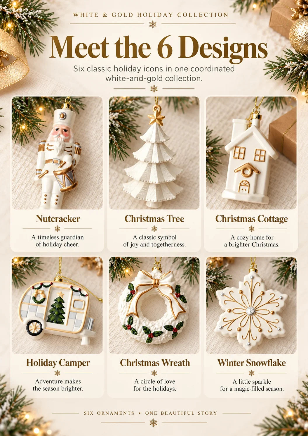Timeless White & Gold Christmas Ornament Collection