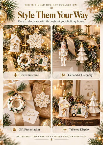 Timeless White & Gold Christmas Ornament Collection