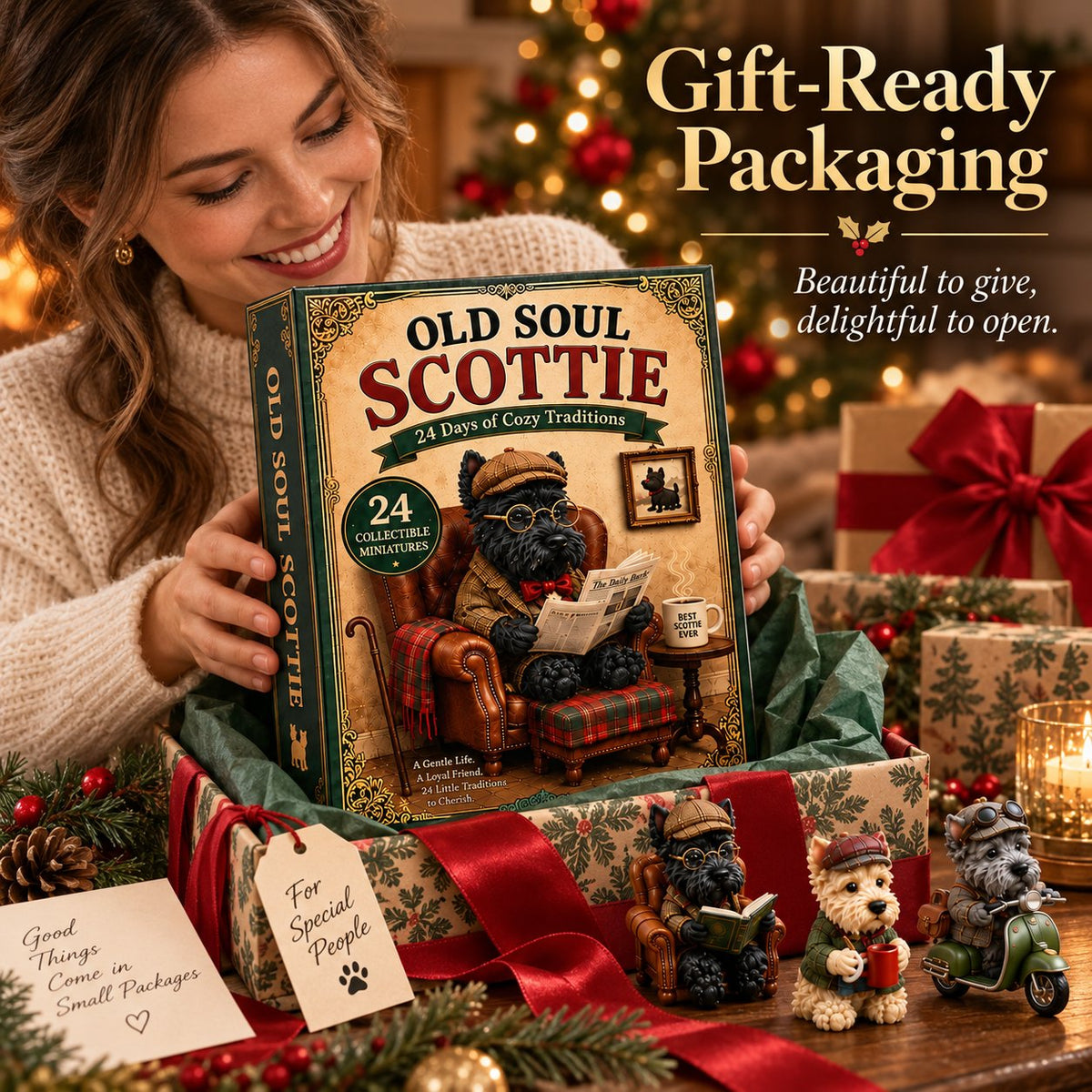 Old Soul Scottie 24-Day Advent Calendar – 24 Adorable Collectible Scottish Terrier Miniatures, Cozy Christmas Countdown Gift for Scottie Lovers & Dog Owners