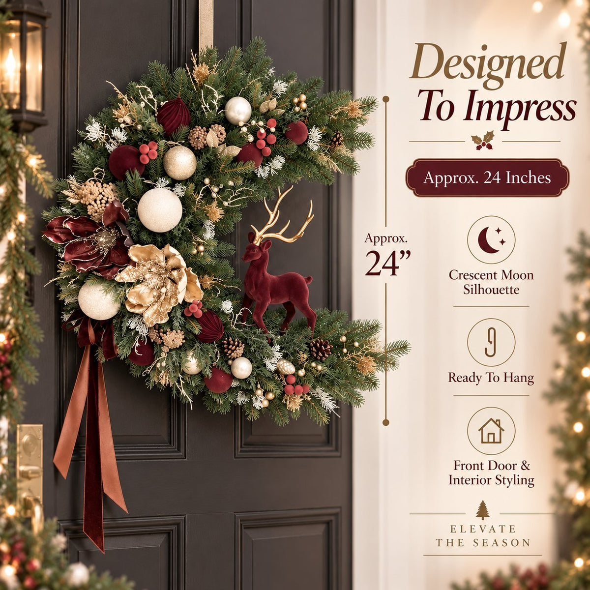 Luxury Velvet Fawn & Gold Accent Christmas Wreath