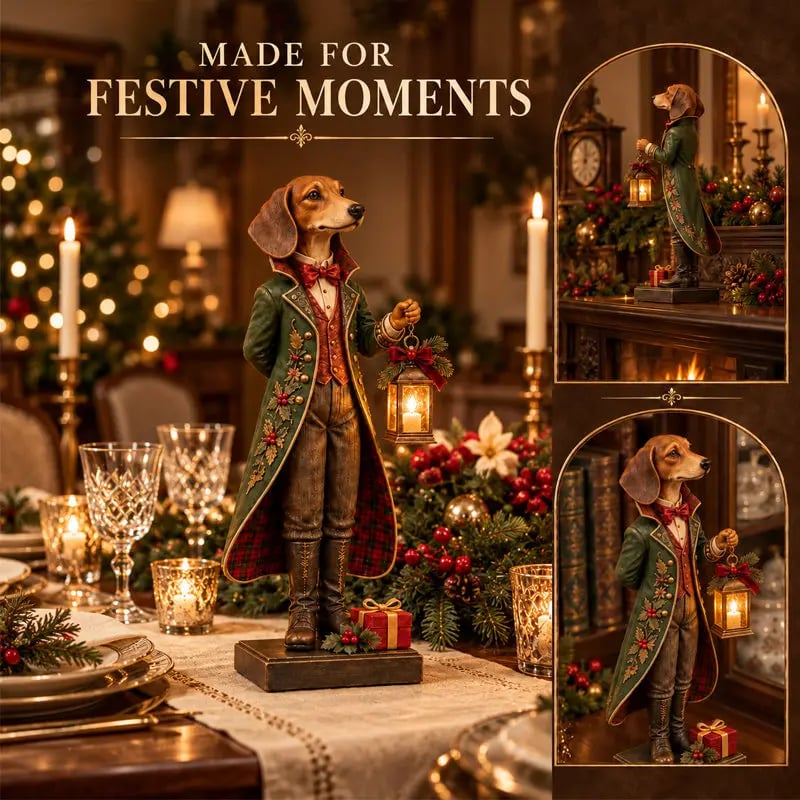 🐕🎄 Christmas Dachshund Lantern Ornament | Victorian Butler Decor