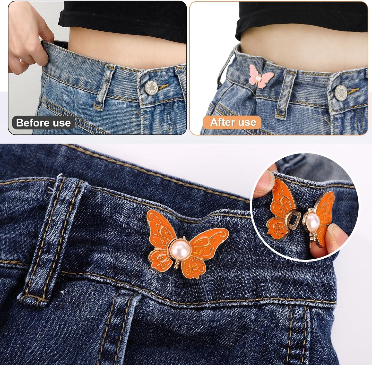 Last Day 50% OFF🔥8PCS Butterfly Waist Tighteners 🦋 Perfect Fit in Seconds — No Sewing Needed
