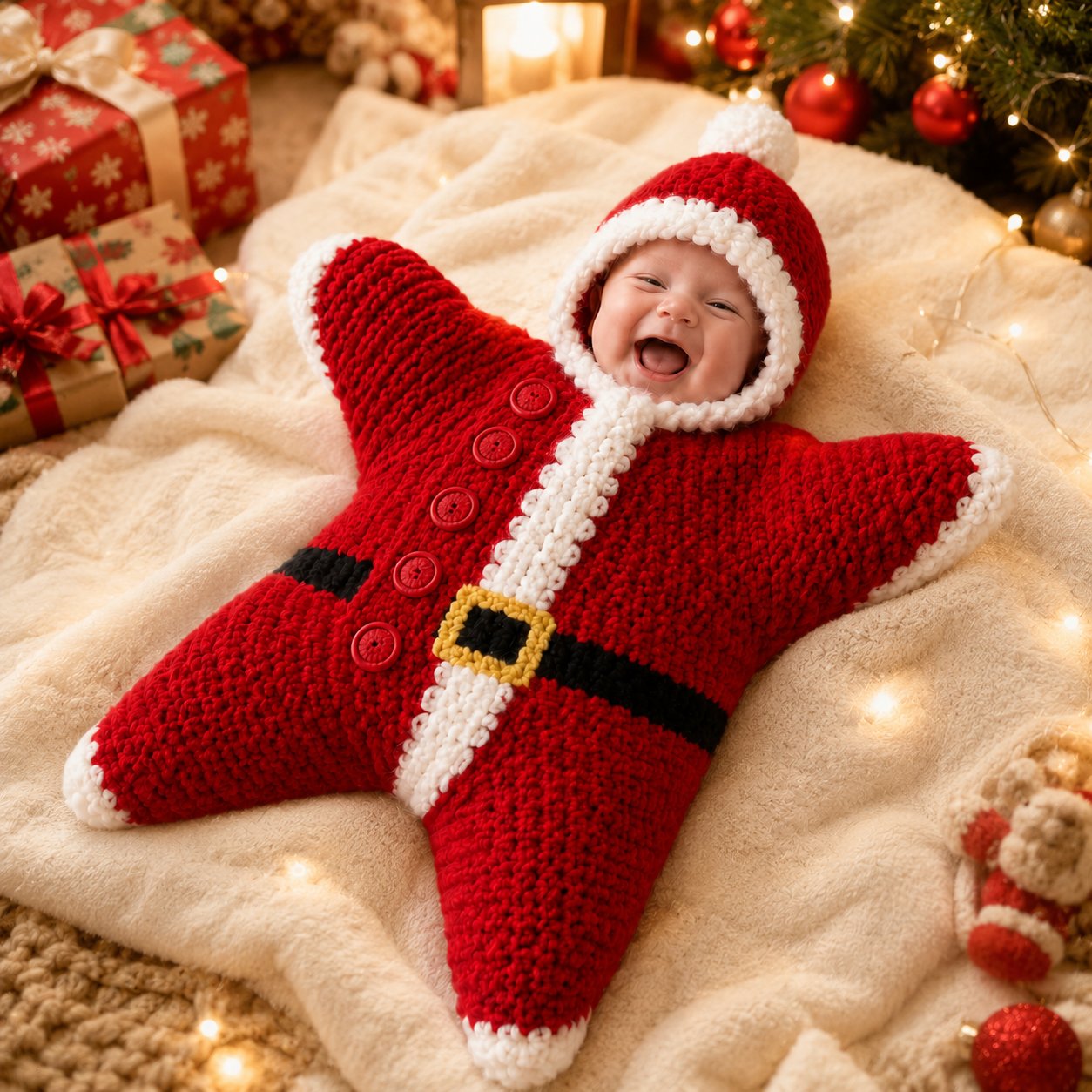 ⏳ Last Day 49% OFF – 🎅 Baby’s First Christmas Keepsake Star Outfit | One Size Fits Most Babies, Soft Knitted Santa Cocoon with Front Button Opening for Holiday Photos ✨