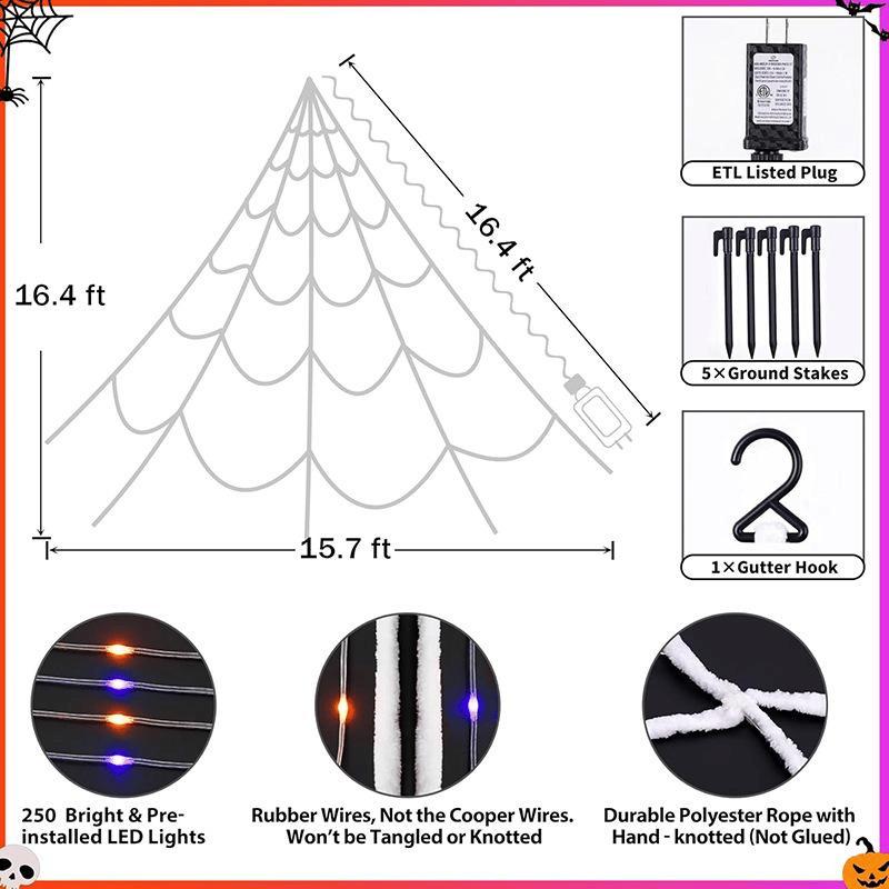 🎃Halloween Glowing Spider Web Lights🕷️