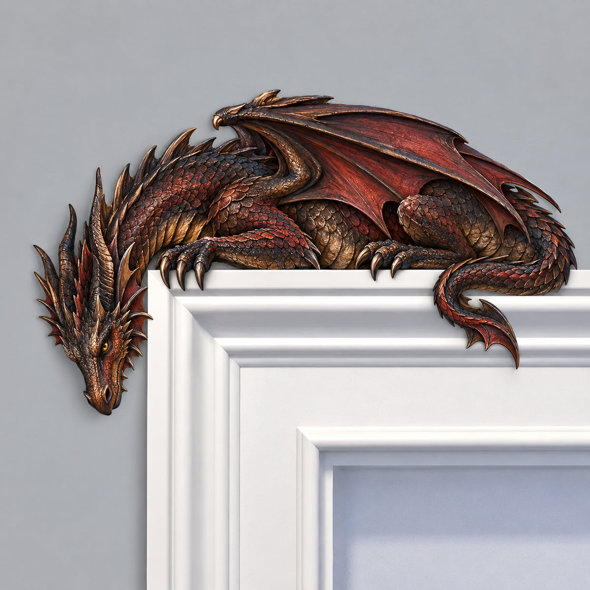 ⏳ Last Day 49% OFF – 🐉🔥 Sleeping Dragon Door Topper | Medieval Fantasy Dragon Guardian Wall Décor for Doorway, Gaming Room & Gothic Home 🏰✨