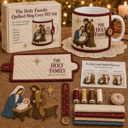 ✝️ Beginner-Friendly Christmas Faith Mug Cozy Sewing Kit | 6 Christian-Inspired Designs with Fabric Pieces, Batting, Appliqué, Thread, Buttons, Needle & Step-by-Step Guide Included 💕