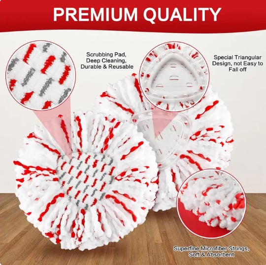 🔥🔥 2026 Upgraded Spin Mop Heads with Scrubbing Pad (3-Pack)