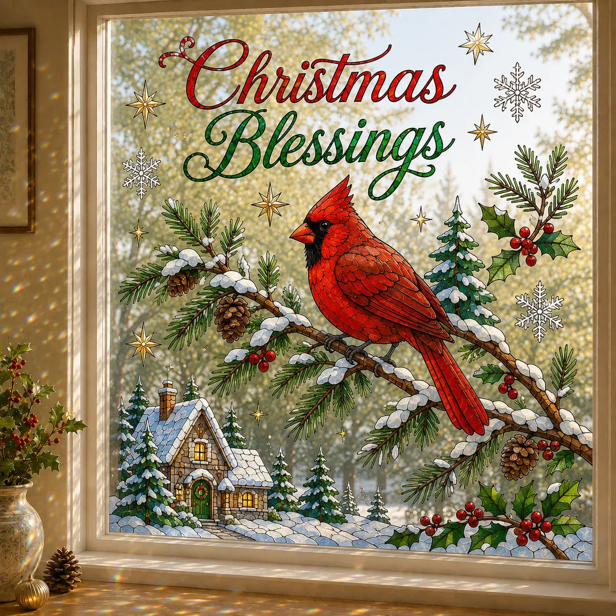 ⏳ Last Day 49% OFF – 🎄Large Christmas Window Sticker | 28×28in Festive Window Art With Snowman, Angel & Holiday Scenes For Home Decor, Christmas Parties & Seasonal Displays ✨