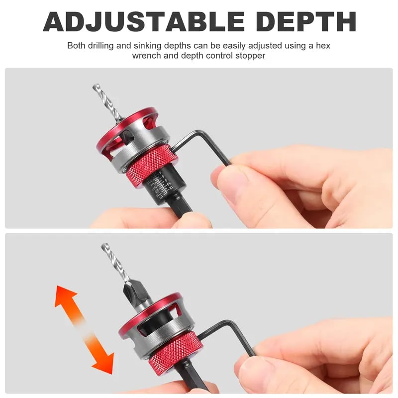 Adjustable Countersink Drill Bit Depth Stop Kit  | 4-Flute Wood Drilling Bits