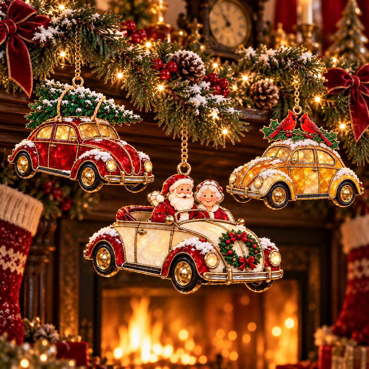 Vintage Christmas car ornament detail