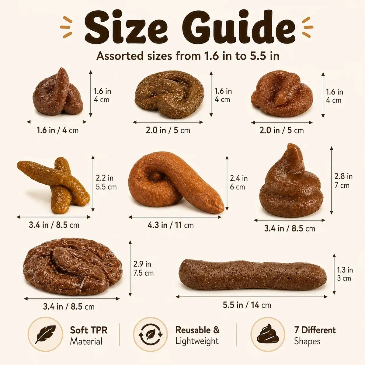 🔥7PCS Realistic Fake Poop Prank Set – Hilarious Gag Gift for Parties & Office