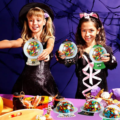 🎃🍬30 PCS Halloween Candy Card Kit with Clear Candy Holders & Adhesive Stickers – DIY Trick or Treat Party Favors