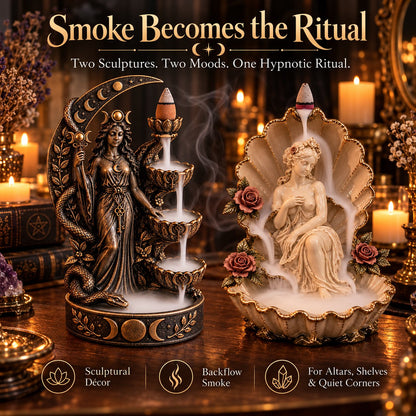 🔮 Hecate’s Key & Aphrodite’s Veil Backflow Incense Holders – Sculptural Smoke Waterfall Décor