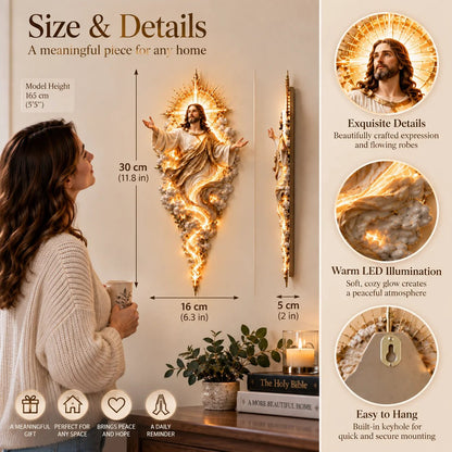 🔥✝️ Light of the World Jesus Wall Sculpture – A Radiant Symbol of Faith for the Home✝️