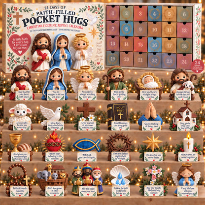 ✝️ 24 Days of Faith-Filled Pocket Hugs™ Advent Calendar | 24 Unique Hand-Painted Christian Keepsakes with Matching Encouragement Cards & No Repeated Designs 🎁