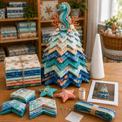 🔥 LAST DAY 49% OFF – 🌊 Ocean Dreams Layered Fabric Tree Craft Kit | Create a Freestanding Coastal Centerpiece with Coordinated Fabrics & Marine Topper 🐚✨