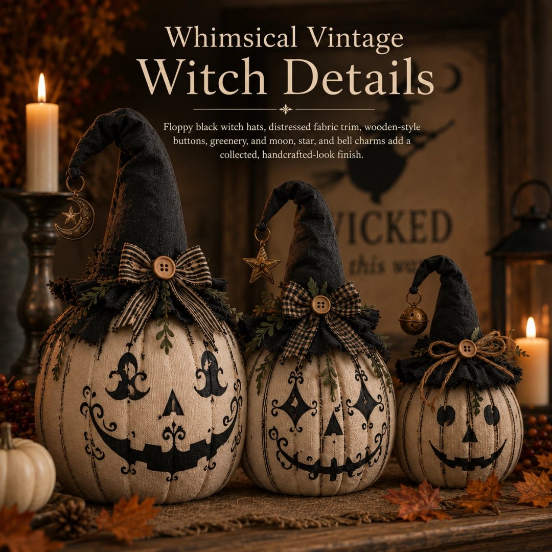 Vintage Witch Pumpkin Trio