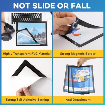 🔥Last Day 50% OFF - 📌📄4-Pack Magnetic Sign Holders, 8.5×11 Inch Clear PVC Document Frames for Wall & Window