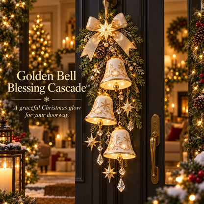🔔 Golden Bell Blessing Cascade™ | Lighted Christmas Door Decor