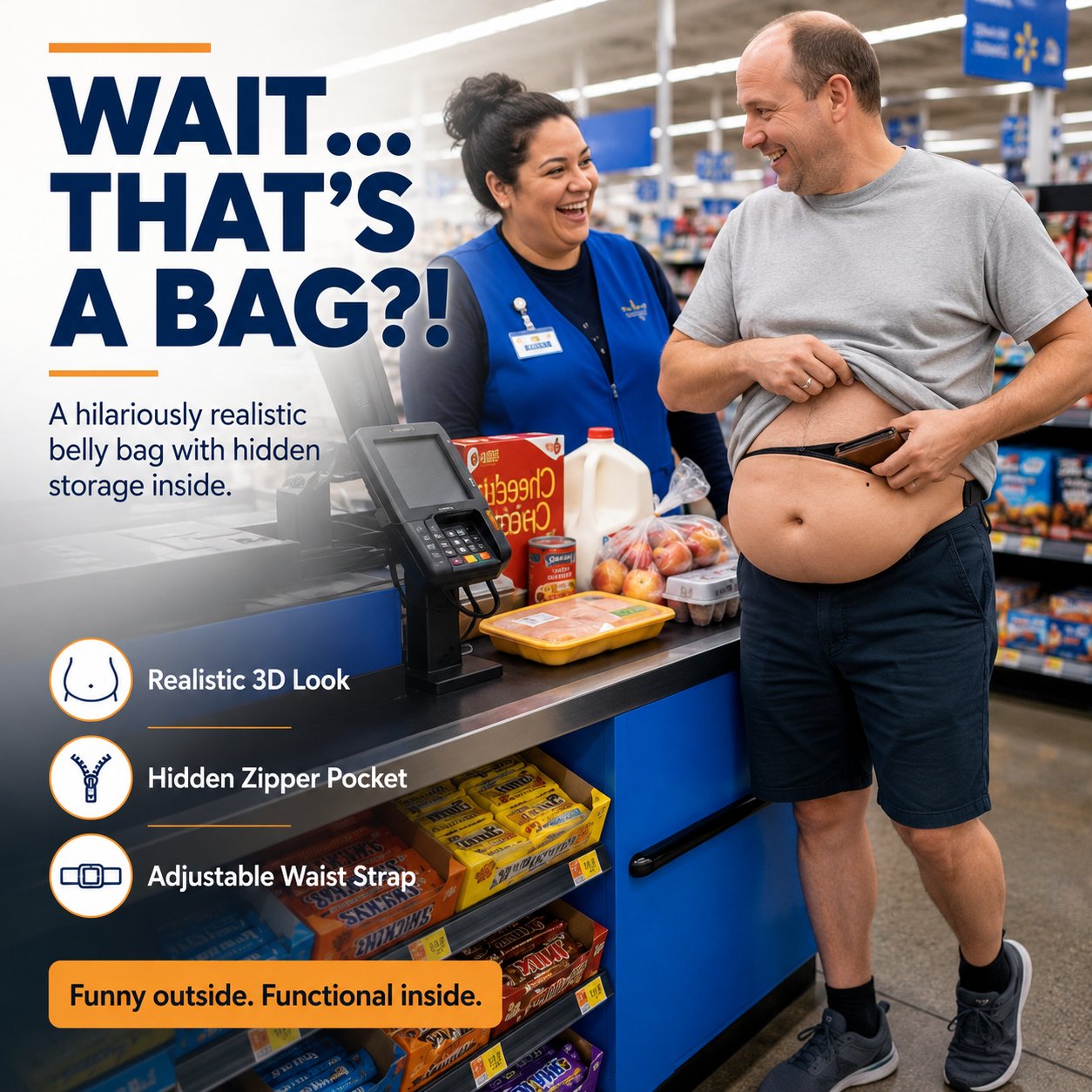 ✨🤣 Hidden-Storage Fake Belly Waist Bag