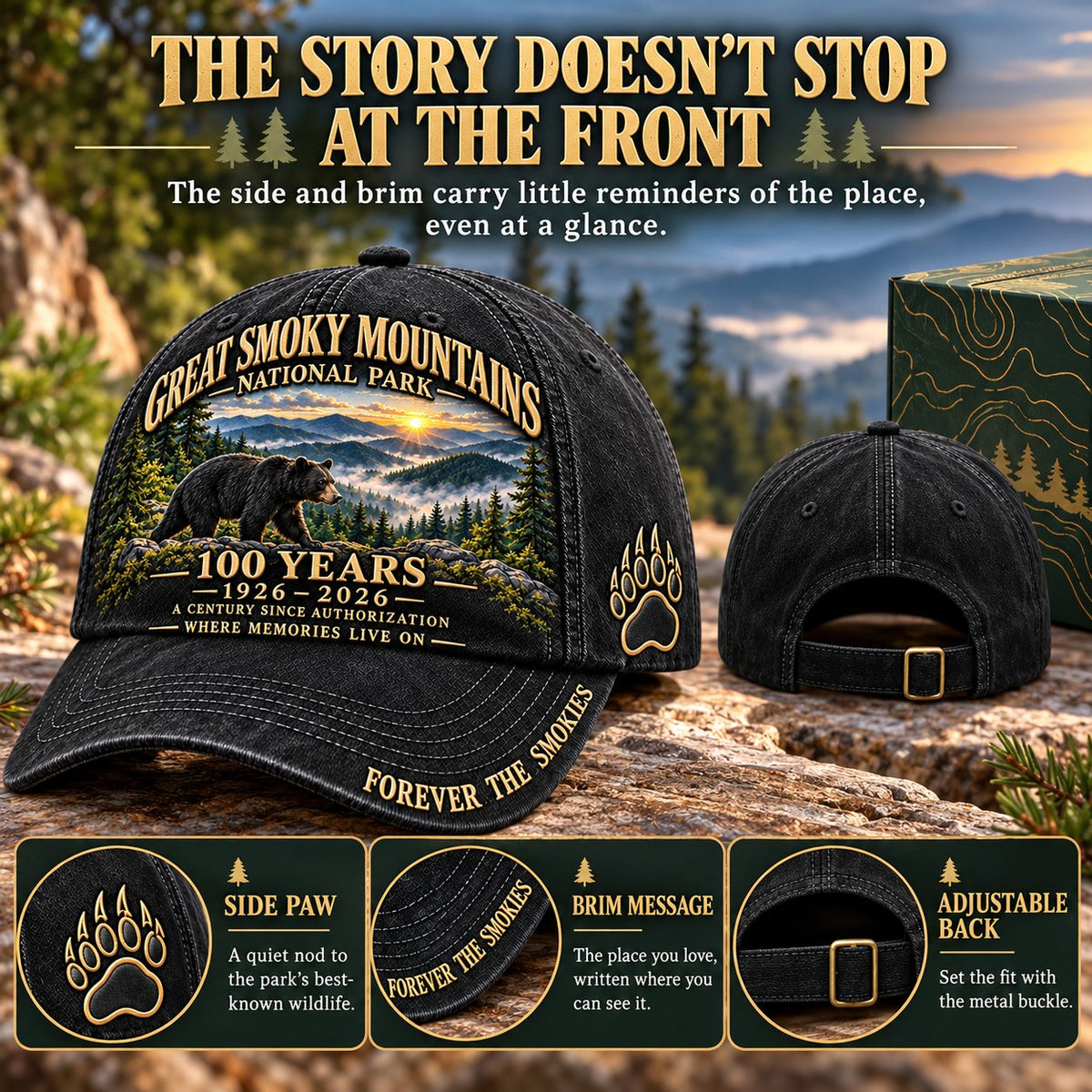 ⏳ Last Day 49% OFF – 🏞️ Great Smoky Mountains 1926–2026 Centennial Cap | Black Bear & Mountain Heritage Design 🐻