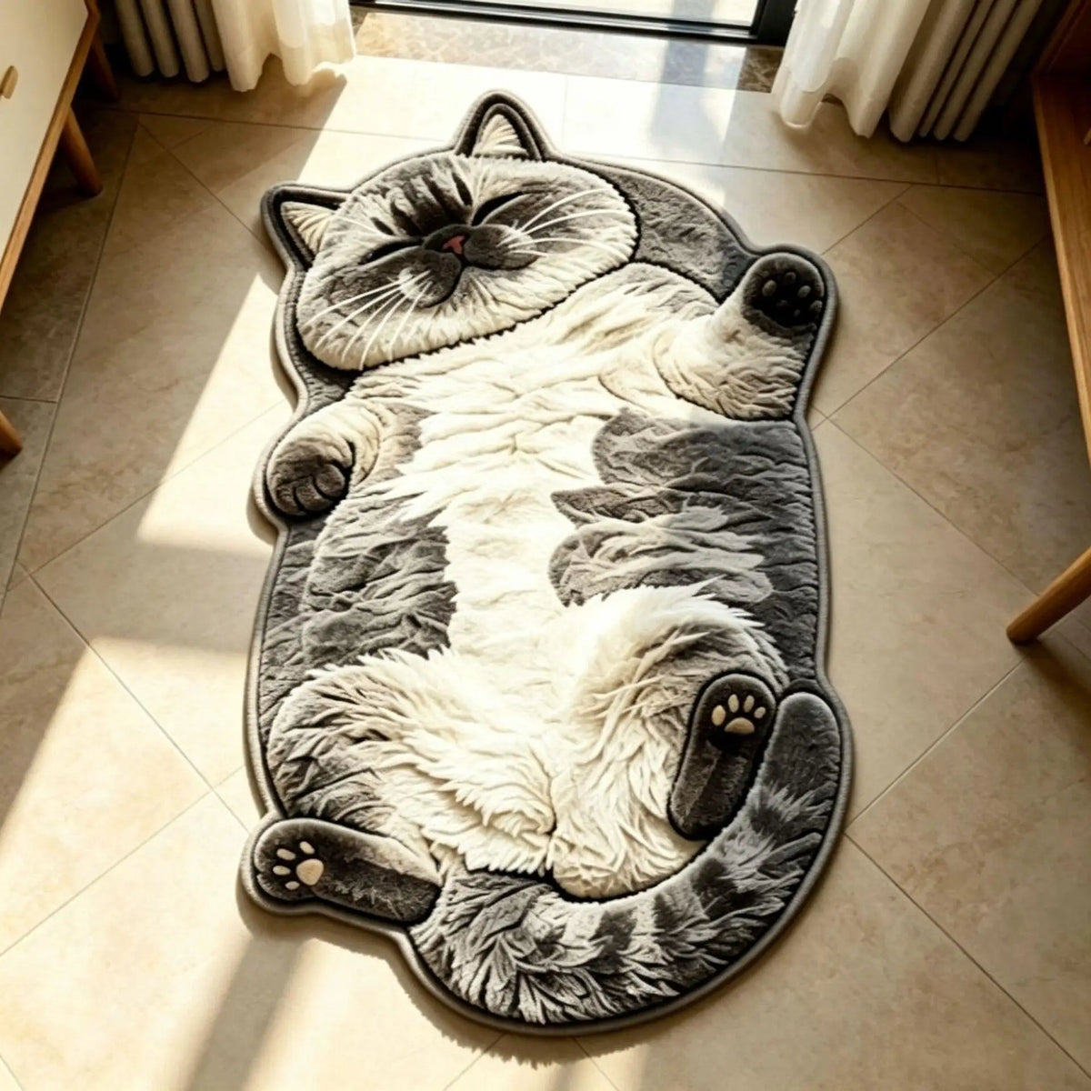 🐱 3D Chubby Tabby Cat Shaped Long Rug – Cozy Furry-Effect Home Décor