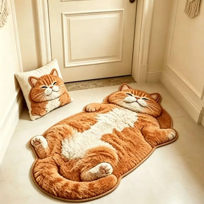 🐱 3D Chubby Tabby Cat Shaped Long Rug – Cozy Furry-Effect Home Décor
