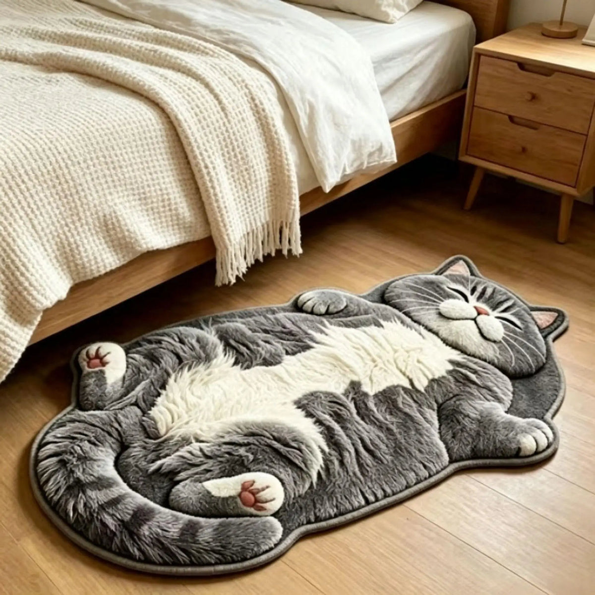 🐱 3D Chubby Tabby Cat Shaped Long Rug – Cozy Furry-Effect Home Décor