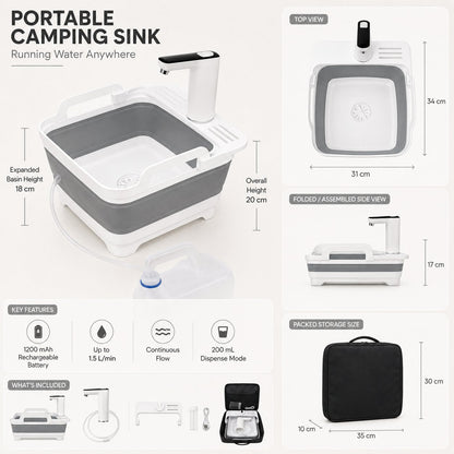 🏕️ Portable Camping Sink – Rechargeable Pump Outdoor Wash Station 💧