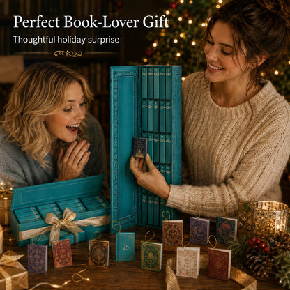 Tiny Bookery Advent Calendar, 25‑Day Mini Book Ornaments | Christmas Countdown Gift for Book Lovers