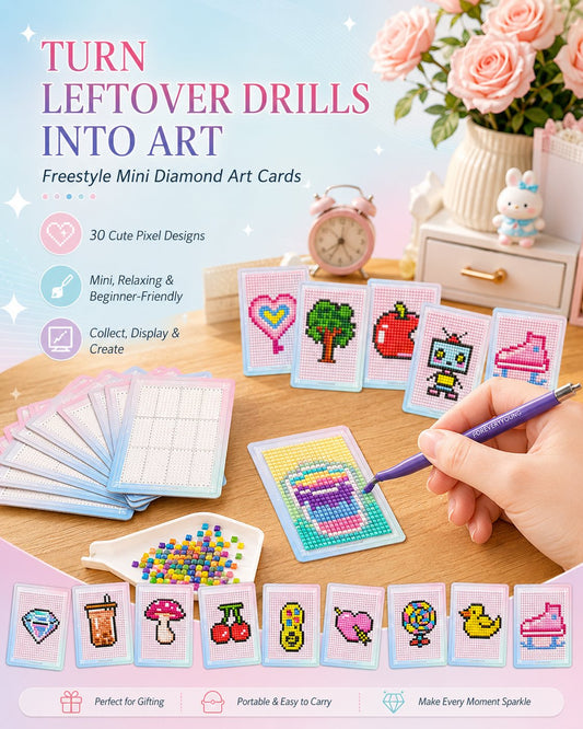 👨‍🎨✨Freestyle Mini Diamond Art Cards, 30PCS Cute Pixel DIY Craft Cards for Diamond Painting Lovers