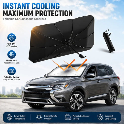 ☀️Car Sunshade – Effective Heat Insulation, UV Block & Easy Foldable Auto Windshield Protector