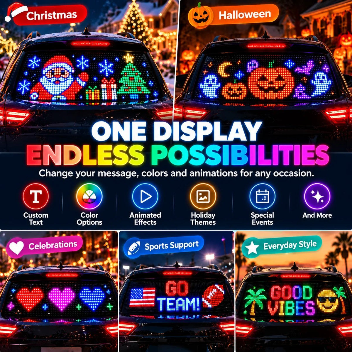 🚗 Smart LED Pixel Car Display | App-Controlled Text, Colors & Animations