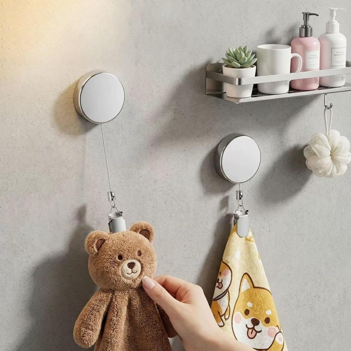 Retractable Towel Holder Clips – No-Drill Self-Adhesive Hangers