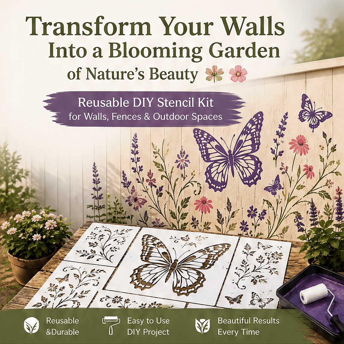 🔥LAST DAY 50% OFF - 🌿 Garden Wall StencilTM – Reusable DIY Kit for Walls, Fences & Patios