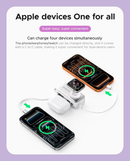 ⚡4-in-1 Folding Chargeable Portable Power Bank with Integrated Cable, Apple Watch Wireless Charging
