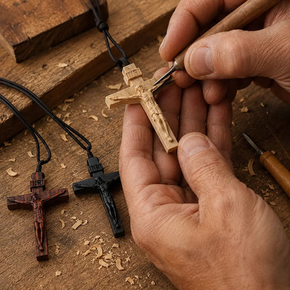 ✝️ Handmade Wooden Jesus Cross Necklace (𝐃𝐚𝐧𝐢𝐞𝐥 𝐁𝐫𝐨𝐨𝐤𝐬 𝐇𝐚𝐧𝐝𝐦𝐚𝐝𝐞)