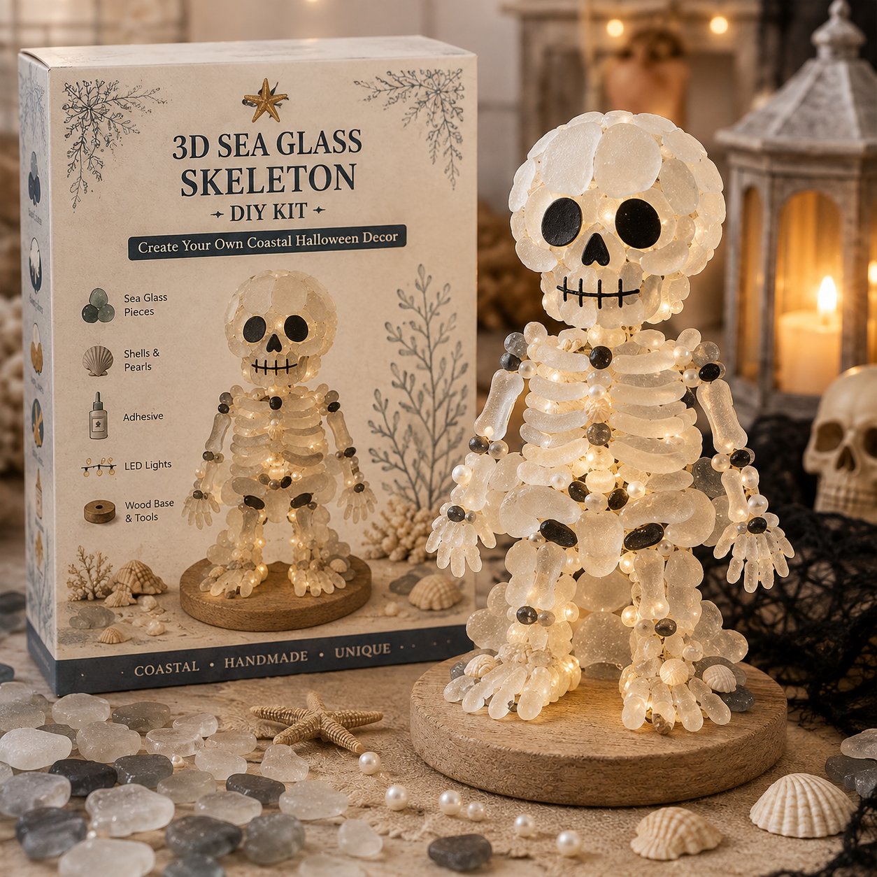 ⏳ Last Day 49% OFF – 🎃 Beginner-Friendly DIY Lighted Sea Glass Halloween Character Kit Collection | Complete Kit with Sea Glass Pieces, LED Lights & Step-by-Step Guide Included 💕