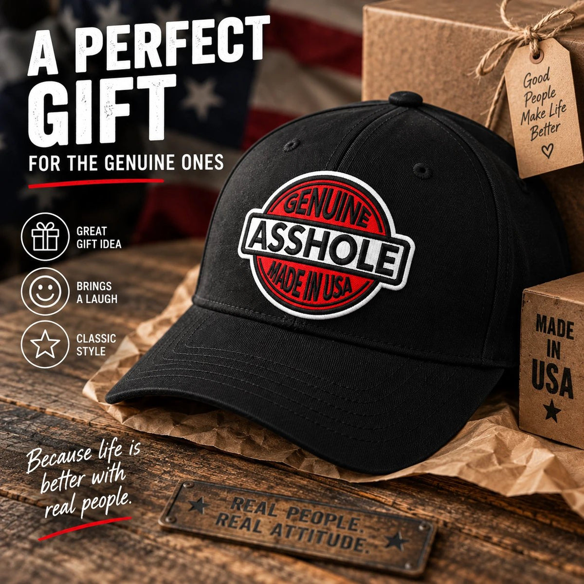 🔥Last Day: 49% OFF🔥 Genuine Asshole Hat | Funny Embroidered Attitude Cap-Made by Jim