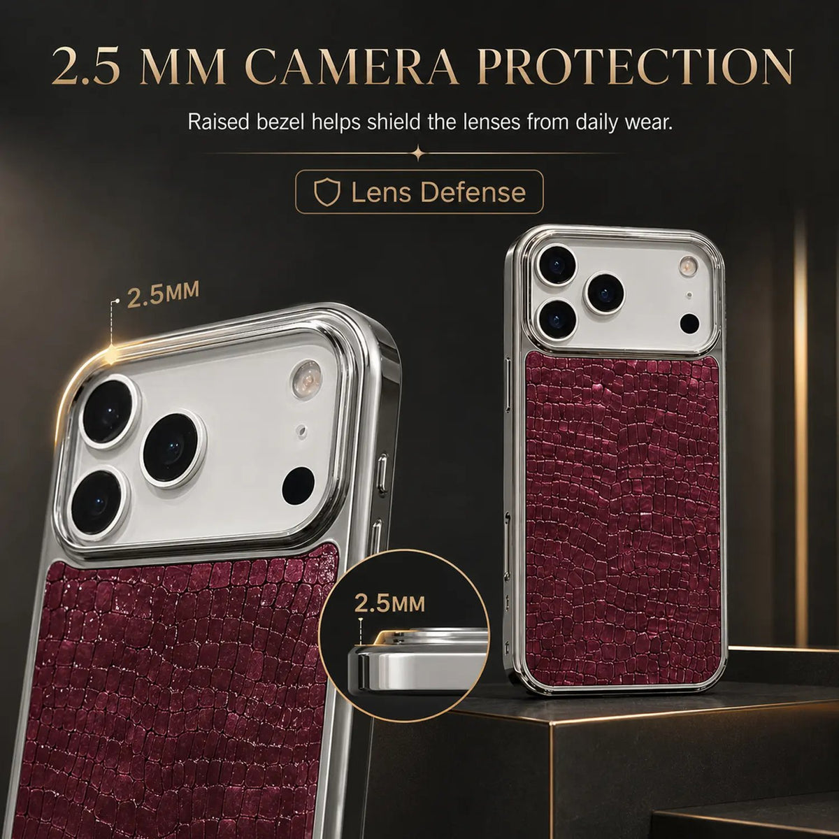 Luxe Croc Leather iPhone Case | Chrome Edge Slim Protective Cover ✨