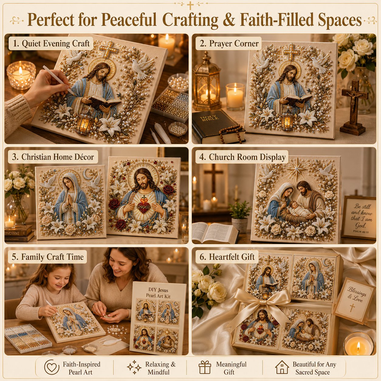 ✝️DIY Jesus Pearl Art Kit | 3D Pearl-Style Christian Artwork for Prayer Corners & Faith Gifts