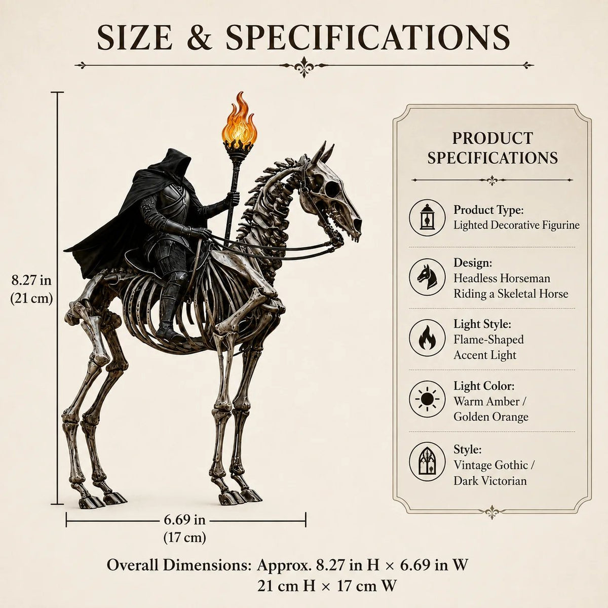 Lighted Headless Horseman on Skeleton Horse Figurine