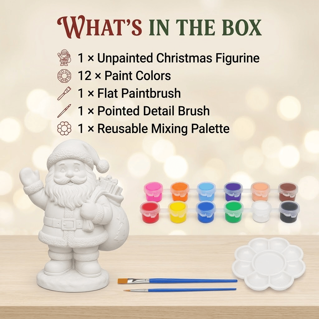 ⏳ Last Day 49% OFF – 🎨 Beginner-Friendly Christmas Paint-Your-Own Figurine Kit Collection | Complete Kit with Unpainted Figurine, Paints, Brushes & Mixing Palette Included 💕