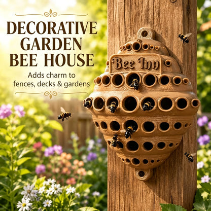 🐝 Bee Inn Hanging Bee Hotel | Rustic Solitary Bee House Pollinator Nesting Shelter for Garden Decor