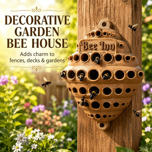 🐝 Bee Inn Hanging Bee Hotel | Rustic Solitary Bee House Pollinator Nesting Shelter for Garden Decor
