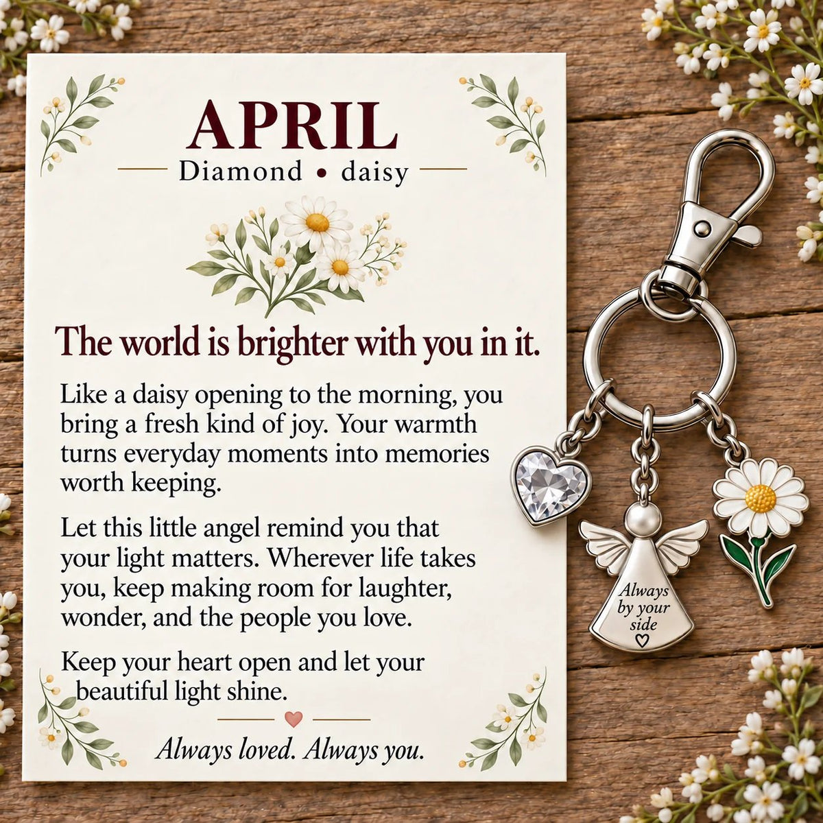🔥LAST DAY 50% OFF - 👼 Always By Your Side: Birth Month Angel & Flower Keychain + Keepsake Card 🌸
