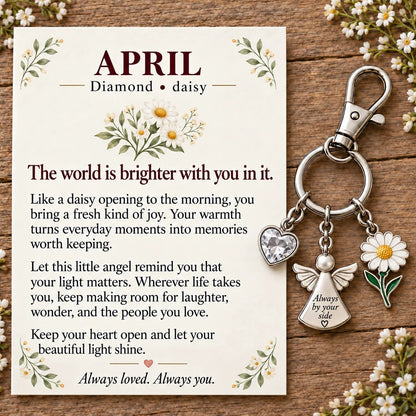 🔥LAST DAY 50% OFF - 👼 Always By Your Side: Birth Month Angel & Flower Keychain + Keepsake Card 🌸