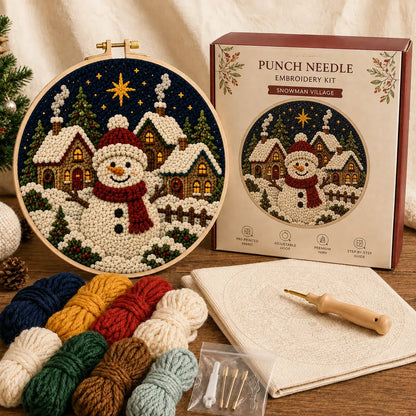 ⏳ Last Day 49% OFF – 🎄Beginner-Friendly Christmas Punch Needle DIY Kit | Complete Kit with Pre-Printed Fabric, Wooden Hoop, Thick Yarn, Punch Needle Tool & Step-by-Step Guide Included 💕